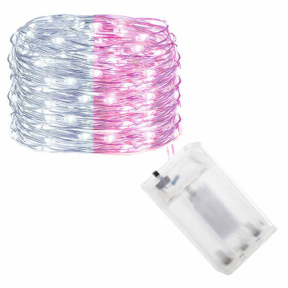 LED reťaz Nano Duo - 10m, 100LED, 3xAA, biela/ružová