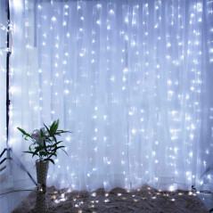 LED svetelný záves Nano kvaple - 3x2m, 400LED, 8 funkcií, studená biela