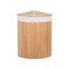 Rohový bambusový box na bielizeň Springos s objemom 73l je praktickým a funkčným doplnkom každého interiéru. Kôš na zber špinavej bielizne a spodnej bielizne je vyrobený z prírodného bambusu v prírodnej svetlo hnedej farbe. Ľahká konštrukcia a štýlový dizajn, vyberateľná vnútorná taška neabsorbuje vlhkosť a pachy, rukoväte v podobe lana.