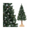 Umelý vianočný stromček na kmienku so zasneženými koncami vetvičiek a pravými šiškami. Stojan obalený pravou jutou, prírodná vôňa dreva, rozmanité konce hustých vetvičiek, množstvo voľného miesta na uloženie vianočných darčekov. Výška stromčeka 160 cm, spodná šírka 80 cm, stabilná základňa s priemerom 40 cm.