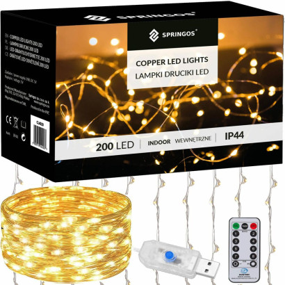 LED Nano svetelný záves - 2x2m, 200LED, 8 funkcií, ovládač, USB, IP44, teplá biela