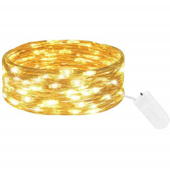 LED reťaz Nano - 1m, 10LED, 2xCR2032, teplá biela