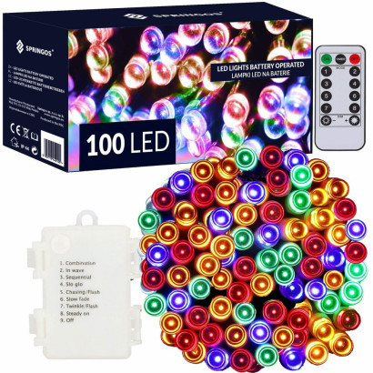 LED svetelná reťaz - 10m, 100LED, 8 funkcií, ovládač, 3xAA, IP44, multicolor