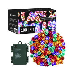 LED svetelná reťaz - 10m, 100LED, 8 funkcií, 3xAA, IP44, multicolor