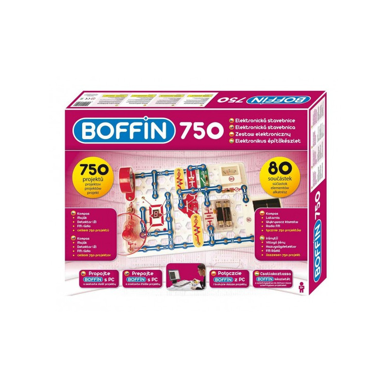 Stavebnica Boffin 750 elektronická 750 projektov na batérie 80ks v krabici