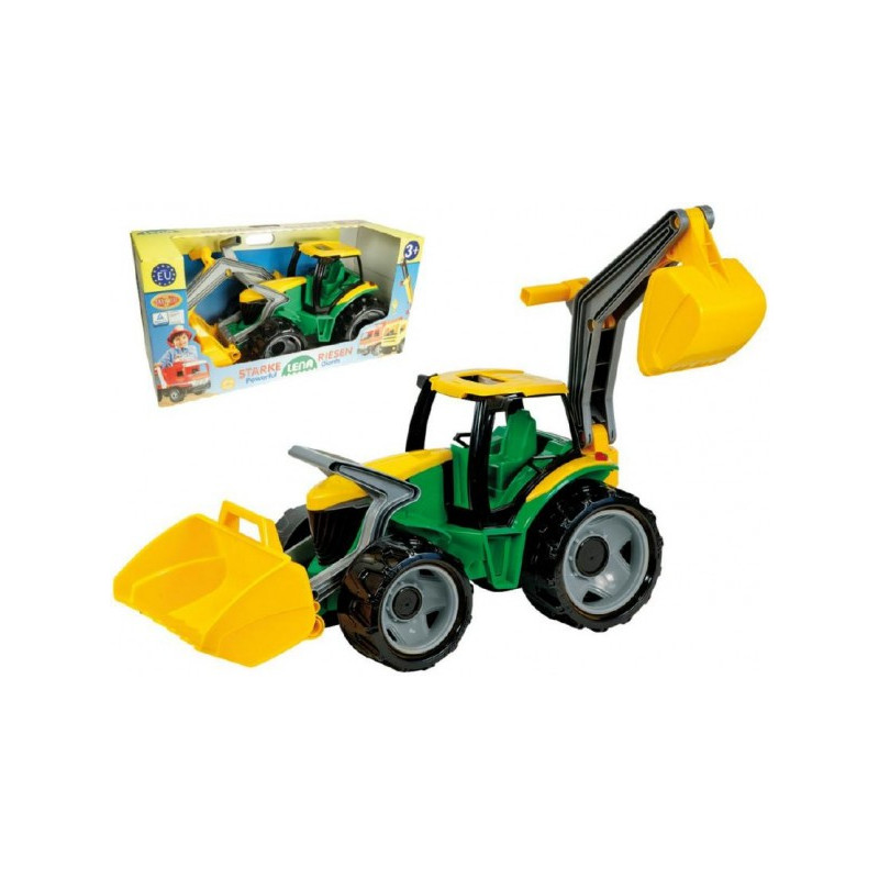 Traktor s lyžicou a bagrom plast zelenožltý 65cm v krabici od 3 rokov