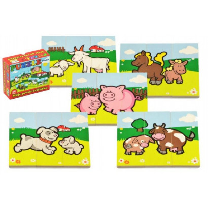 Puzzle Moje prvé zvieratká drevené 18 dielov pre najmenších v krabičke 13x11,5x4,5cm od 12 mesiacov