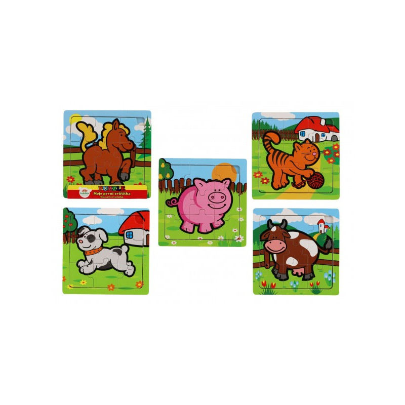 Mini puzzle drevené 9 dielikov Moje prvé zvieratká pre najmenších 15x15x0,8cm asst 6 druhov MPZ 12m+