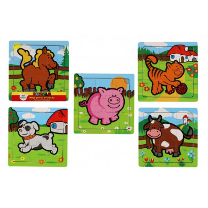 Mini puzzle drevené 9 dielikov Moje prvé zvieratká pre najmenších 15x15x0,8cm asst 6 druhov MPZ 12m+