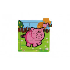 Mini puzzle drevené 9 dielikov Moje prvé zvieratká pre najmenších 15x15x0,8cm asst 6 druhov MPZ 12m+