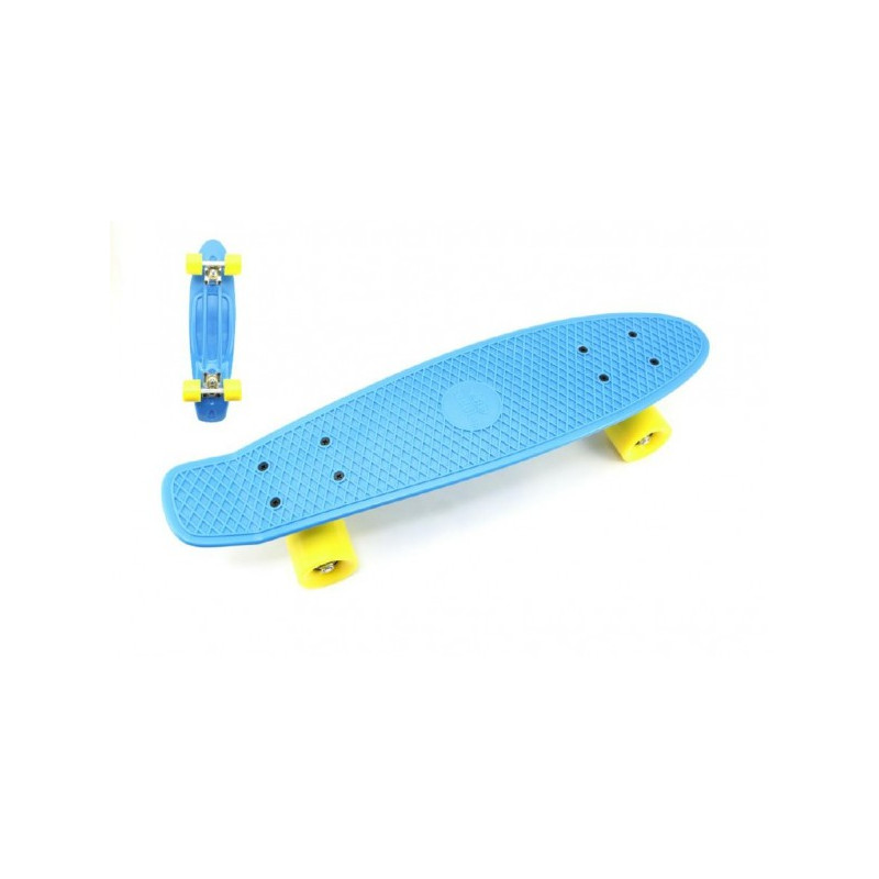 Skateboard - pennyboard 60cm nosnosť 90kg, kovové osi, modrá farba, žlté kolesá