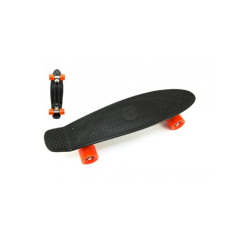 Skateboard - pennyboard 60cm nosnosť 90kg, kovové osi, čierne, oranžové kolesá