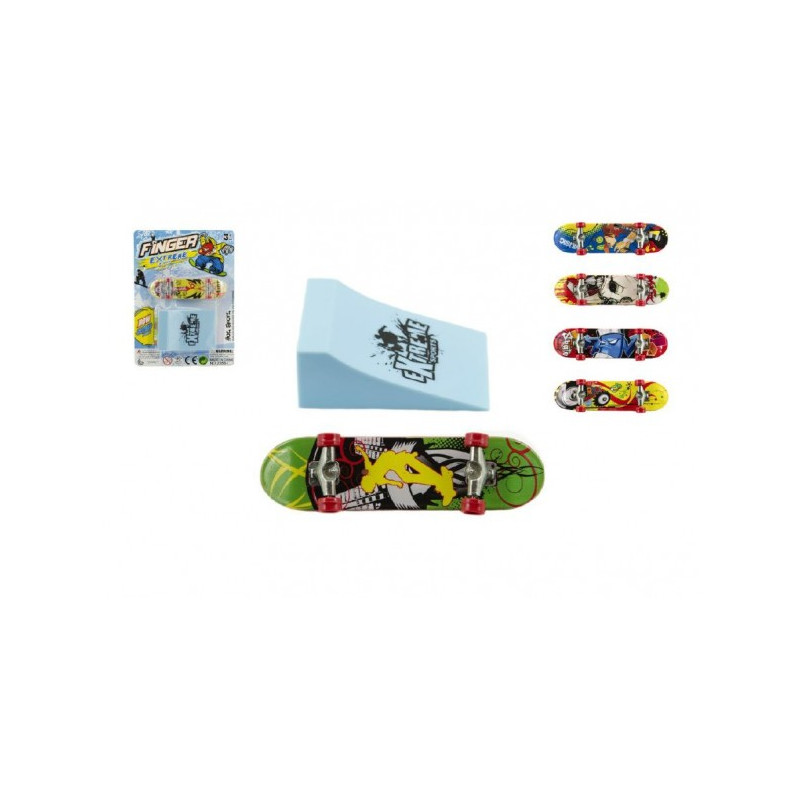 Skateboard prstový s rampou plast 10cm asst mix farieb na karte