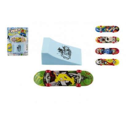 Skateboard prstový s rampou plast 10cm asst mix farieb na karte