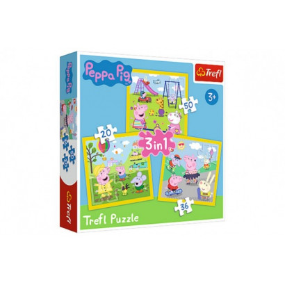 Puzzle 3v1 Prasiatko Peppa /Peppa Pig Šťastný deň prasiatka v krabici 28x28x6cm