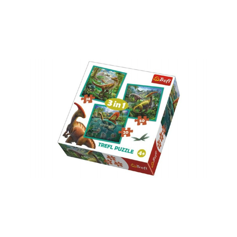 Puzzle 3v1 Svet dinosaurie 20x19,5cm v krabici 28x28x6cm