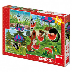 Puzzle Krtko a paraplíčko 18x18cm 3x55 dielikov v krabici 27x19x3,5cm