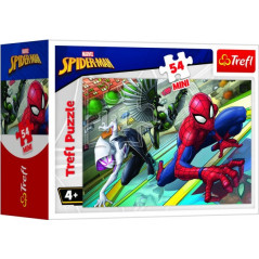 Minipuzzle 54 dielikov Spidermanův čas 4 druhy v krabičke 9x6,5x4cm 40ks v boxe