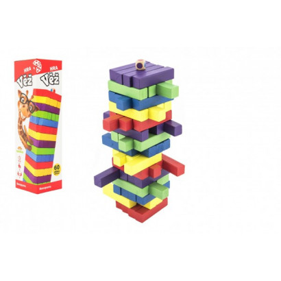Hra veža drevená 60ks farebných dielikov spoločenská hra hlavolam v krabičke 7,5x27,5x7,5cm
