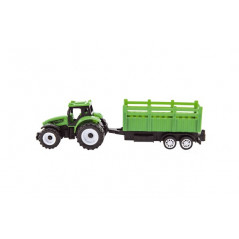 Traktor s vlekom plast 21cm na voľný chod 2 farby v krabičke 23x9x6cm