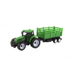 Traktor s vlekom plast 21cm na voľný chod 2 farby v krabičke 23x9x6cm