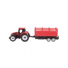 Traktor s vlekom plast 21cm na voľný chod 2 farby v krabičke 23x9x6cm