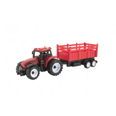 Traktor s vlekom plast 21cm na voľný chod 2 farby v krabičke 23x9x6cm