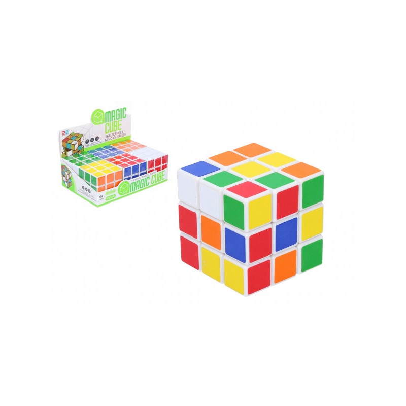 Kocka hlavolam 3x3x3 plast vo fólii 6x6x6cm 6ks v boxe