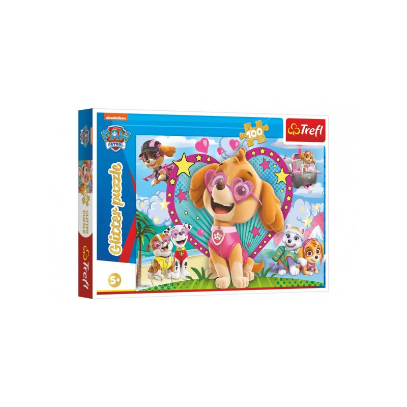 Puzzle Paw Patrol / Tlapková patrola trblietavé 100 dielikov 48x34cm v krabici 33x23x4cm