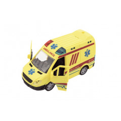 Auto ambulancie plast 20cm na zotrvačník na batérie so zvukom sa svetlom v krabici 26x15x12cm