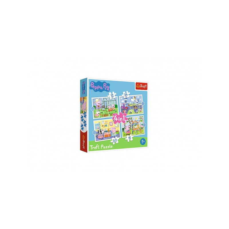 Puzzle 4v1 Peppa Pig / prasiatka Pepa Spomienka na prázdniny v krabici 28x28x6cm