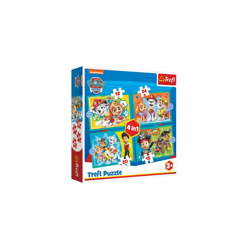 Puzzle 4v1 Šťastný tím Paw Patrol / Tlapková Patrola v krabici 28x28x6cm