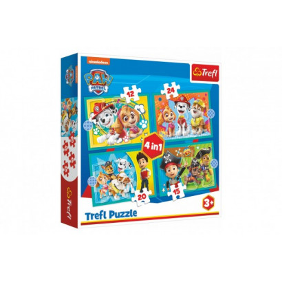 Puzzle 4v1 Šťastný tím Paw Patrol / Tlapková Patrola v krabici 28x28x6cm