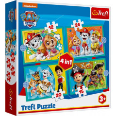 Puzzle 4v1 Šťastný tím Paw Patrol / Tlapková Patrola v krabici 28x28x6cm