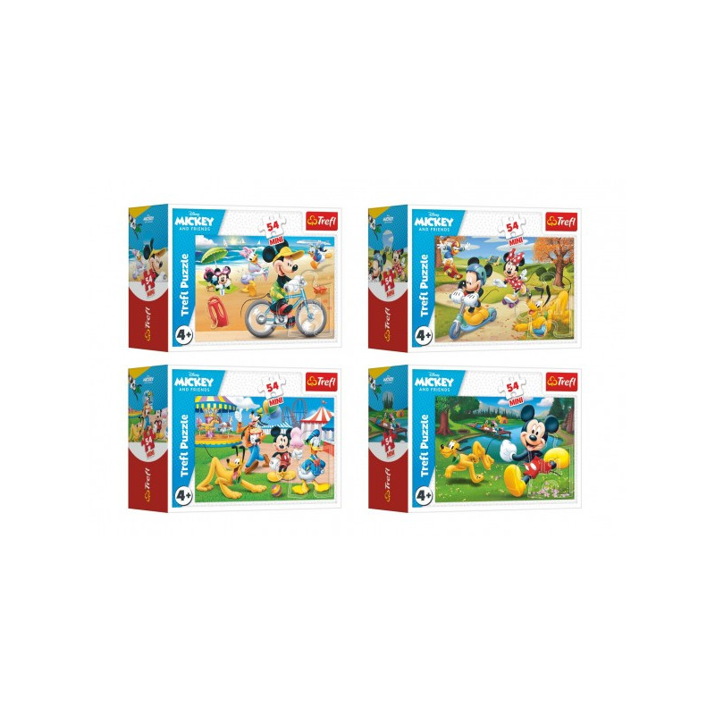 Minipuzzle 54 dielikov Mickey Mouse Disney / Deň s priateľmi 4 druhy v krabičke 9x6,5x4cm 40ks v box