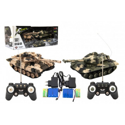 Tank RC 2ks 25cm tanková bitka + čias. pack 27MHZ a 40MHz maskáč so zvukom so svetlom v kr. 50x20x23