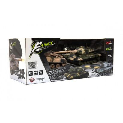 Tank RC 2ks 25cm tanková bitka + čias. pack 27MHZ a 40MHz maskáč so zvukom so svetlom v kr. 50x20x23