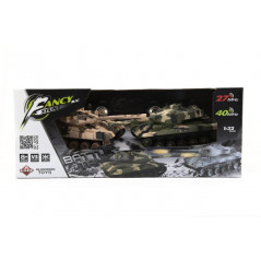 Tank RC 2ks 25cm tanková bitka + čias. pack 27MHZ a 40MHz maskáč so zvukom so svetlom v kr. 50x20x23