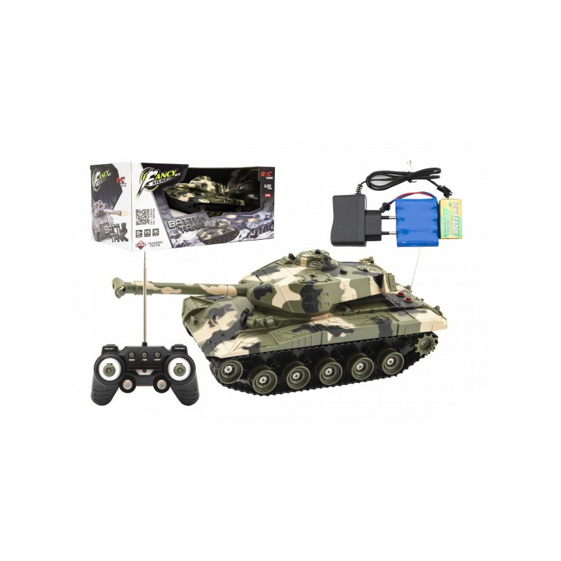 Tank RC plast 27cm 27MHz na batérie + dobíjacie pack so zvukom a svetlom v krabici 37x17x19cm