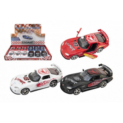 Auto Kinsmart Dodge Viper GTS-R 1:36 12,5cm kov / plast 4 farby na spätné natiahnutie 12ks v boxe