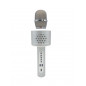 Mikrofón karaoke Bluetooth strieborný na batérie s USB káblom v krabici 10x28x8,5cm