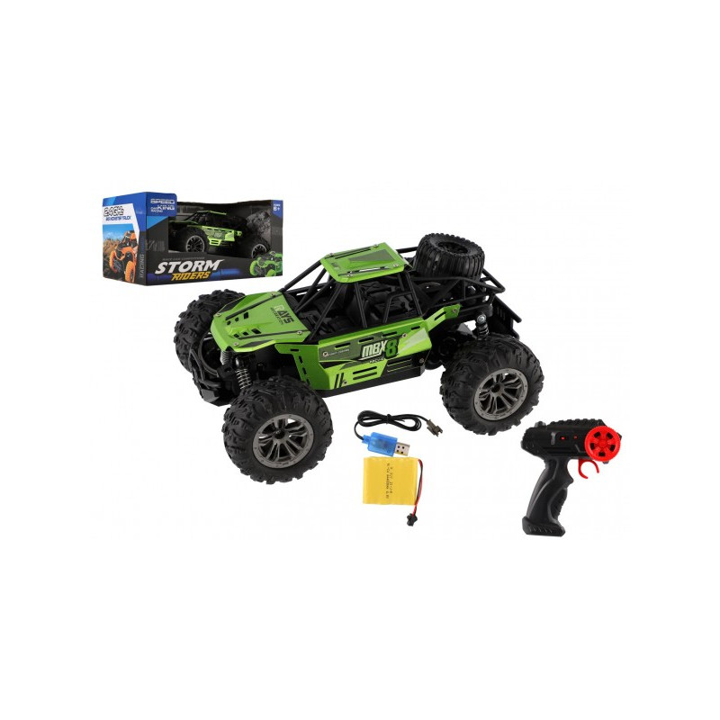 Auto RC buggy terénne zelené 22cm plast 2,4GHz na batérie + dobíjacie pack v krabici 32x16x18cm