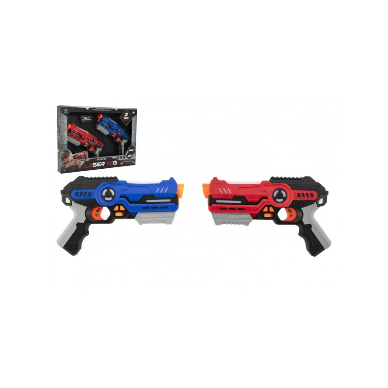 Pištoľ 2ks laser game plast 25cm na batérie so zvukom so svetlom v krabici 46x33x6cm