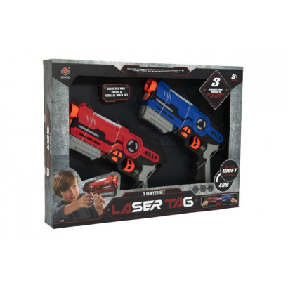 Pištoľ 2ks laser game plast 25cm na batérie so zvukom so svetlom v krabici 46x33x6cm