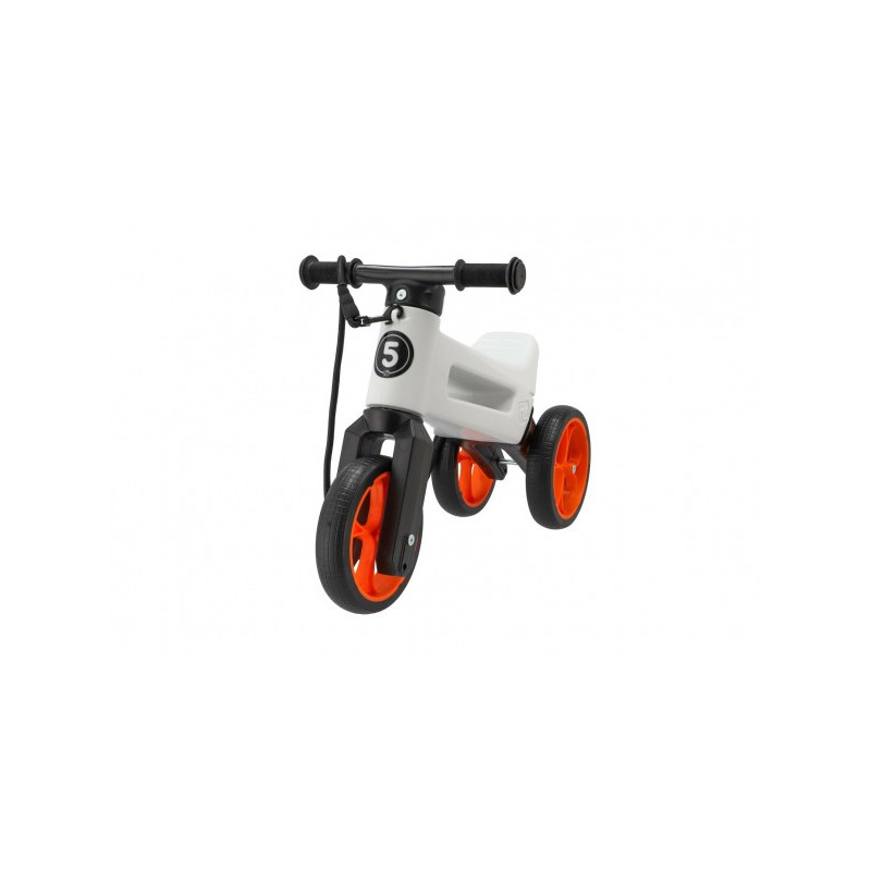 Odrážadlo FUNNY WHEELS Rider SuperSport biele/oranž. 2v1+popruh,výš.sedla28/30cm nos.25kg 18m+v sáčk