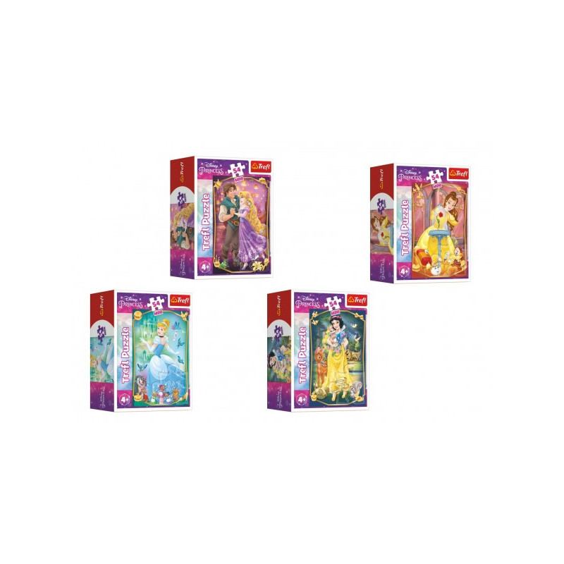 Minipuzzle Krásne princezné/Disney Princess 54dielikov 4 druhy v krabičke 6x9x4cm 40ks v boxe