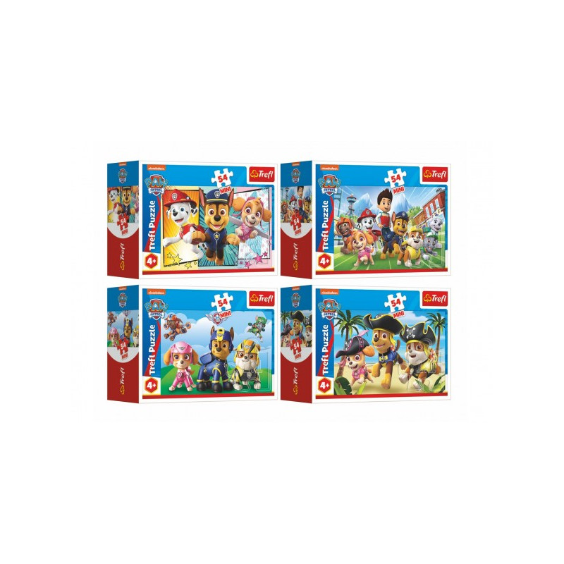 Minipuzzle 54 dielikov Paw Patrol/Tlapková Patrola 4 druhy v krabičke 9x6x3cm 40ks v boxe