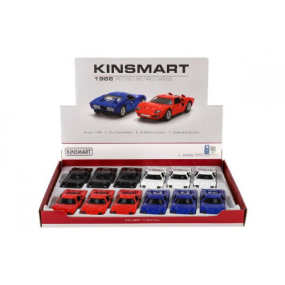 Auto Kinsmart 1966 Ford GT40 MKII kov/plast 13cm 4 farby na spätné natiahnutie 12ks v boxe