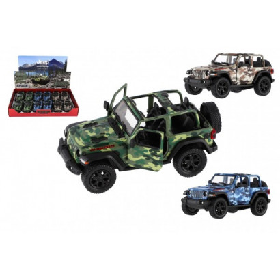 Auto Kinsmart Jeep Wrangler Camo Edition kov/plast 13cm 3 farby na spätné natiahnutie 12ks v boxe