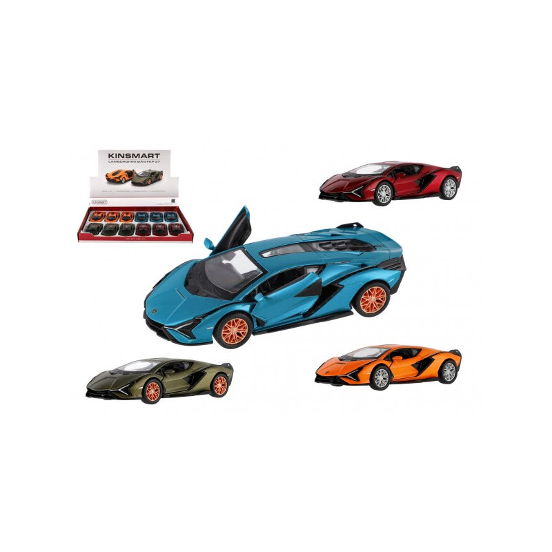 Auto Kinsmart Lamborghini Sián FKP 37 kov/plast 13cm 4 farby na spätné natiahnutie 12ks v boxe